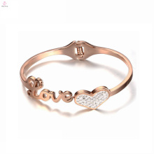 Edelstahl 18K Rose Gold Liebe Knoten Herz Kristall Armreif